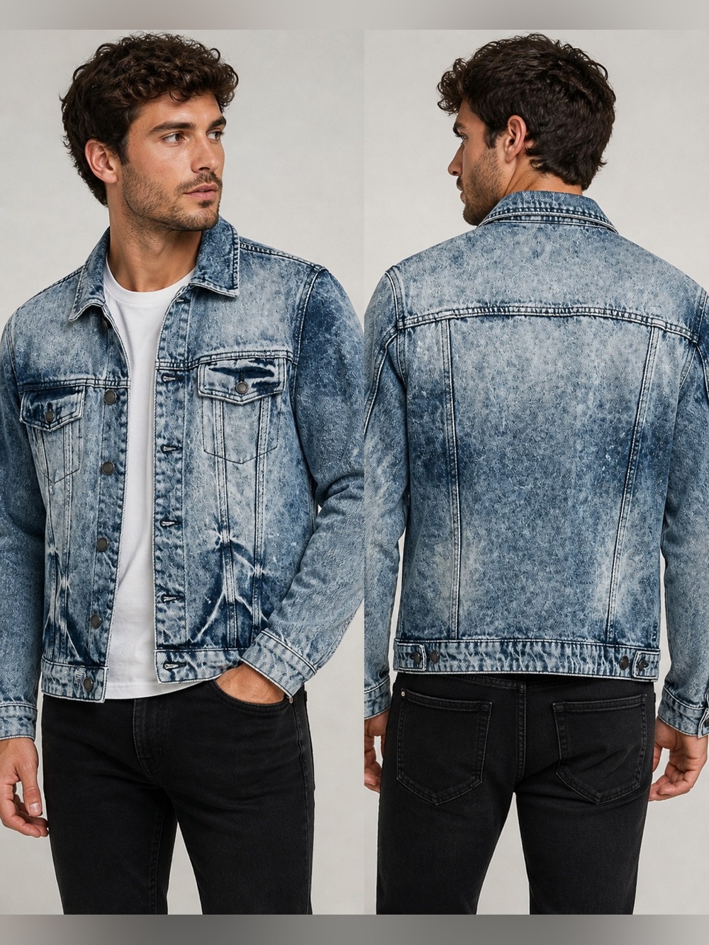Only & Sons Denim Jacket Mens Small Acid Wash Button Front Trucker